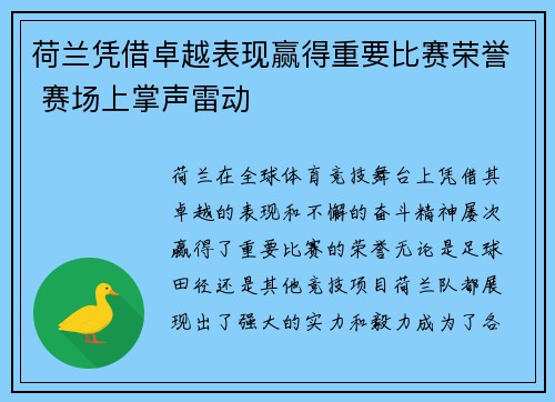 荷兰凭借卓越表现赢得重要比赛荣誉 赛场上掌声雷动